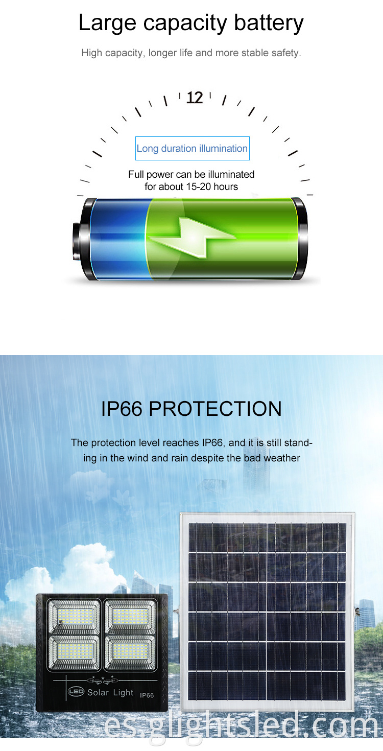 Control remoto al aire libre ip66 impermeable 50 vatios 200 vatios 300 vatios led luces de inundación solares